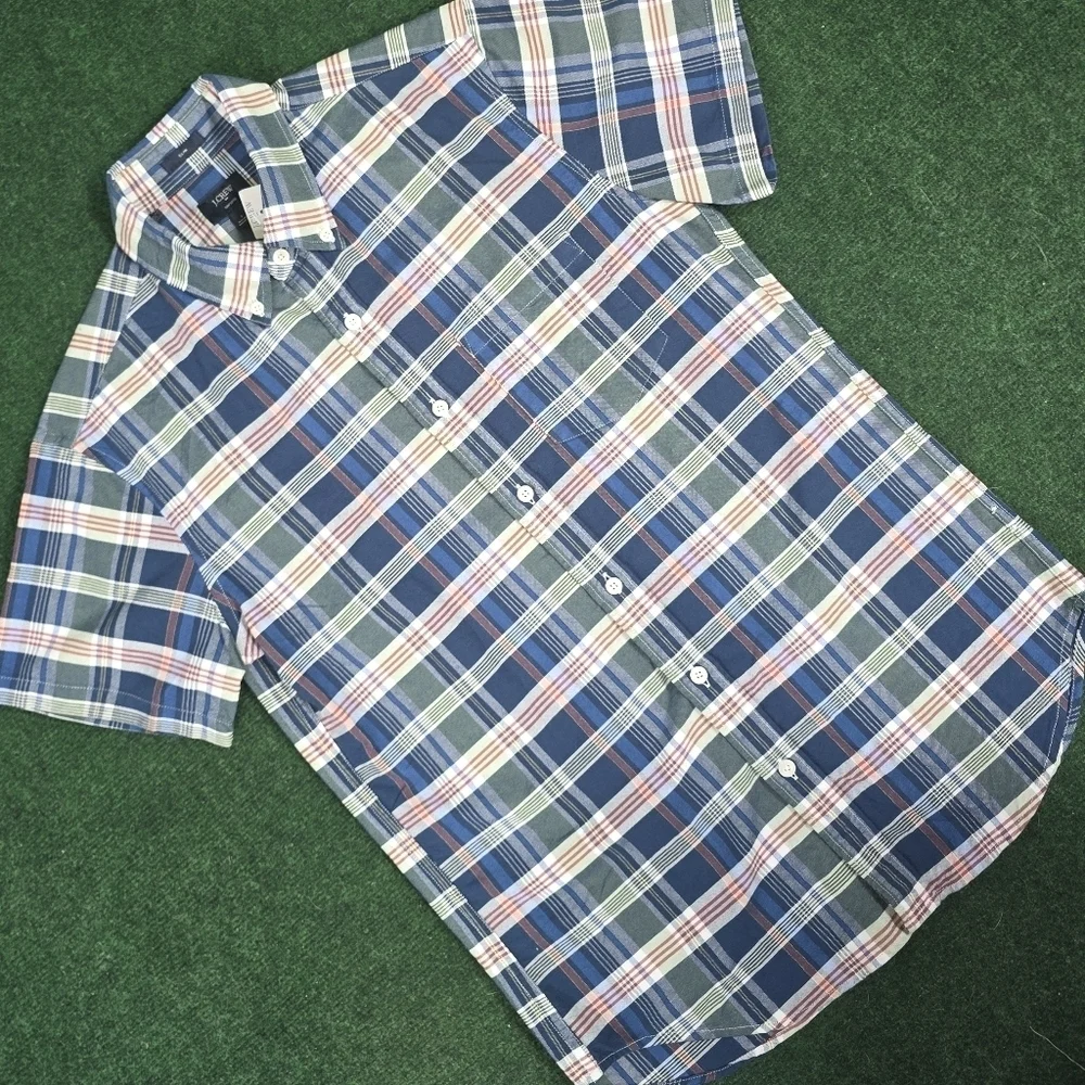J. Crew | Mens Slim Small Oxford Cloth Short Sleeve Button Down Plaid Shirt